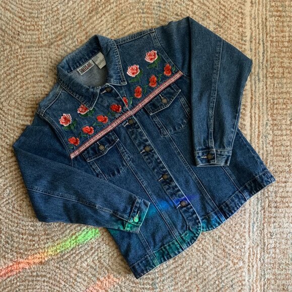 VTG 90s Embroidered Floral Denim Jacket by Bill Blass Women's Size M - Picture 3 of 6